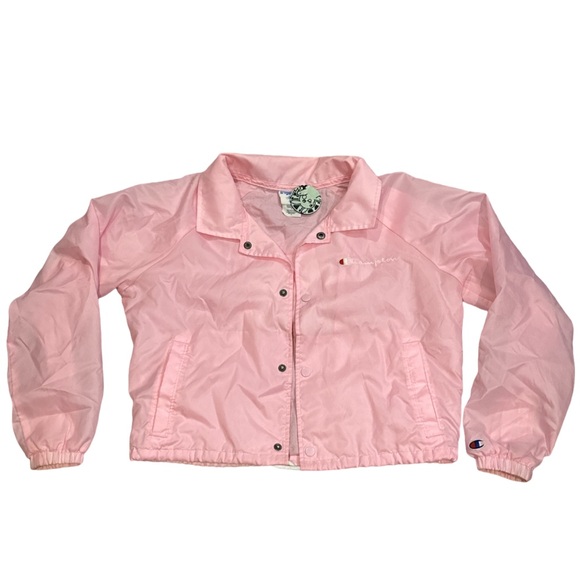 CHAMPION women's pink lined cropped windbreaker with logo on back, size medium. - Picture 2 of 3
